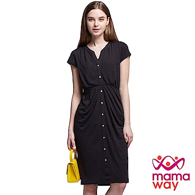 孕婦裝 哺乳衣 高雅小立領打摺顯瘦孕哺洋裝(共二色) Mamaway