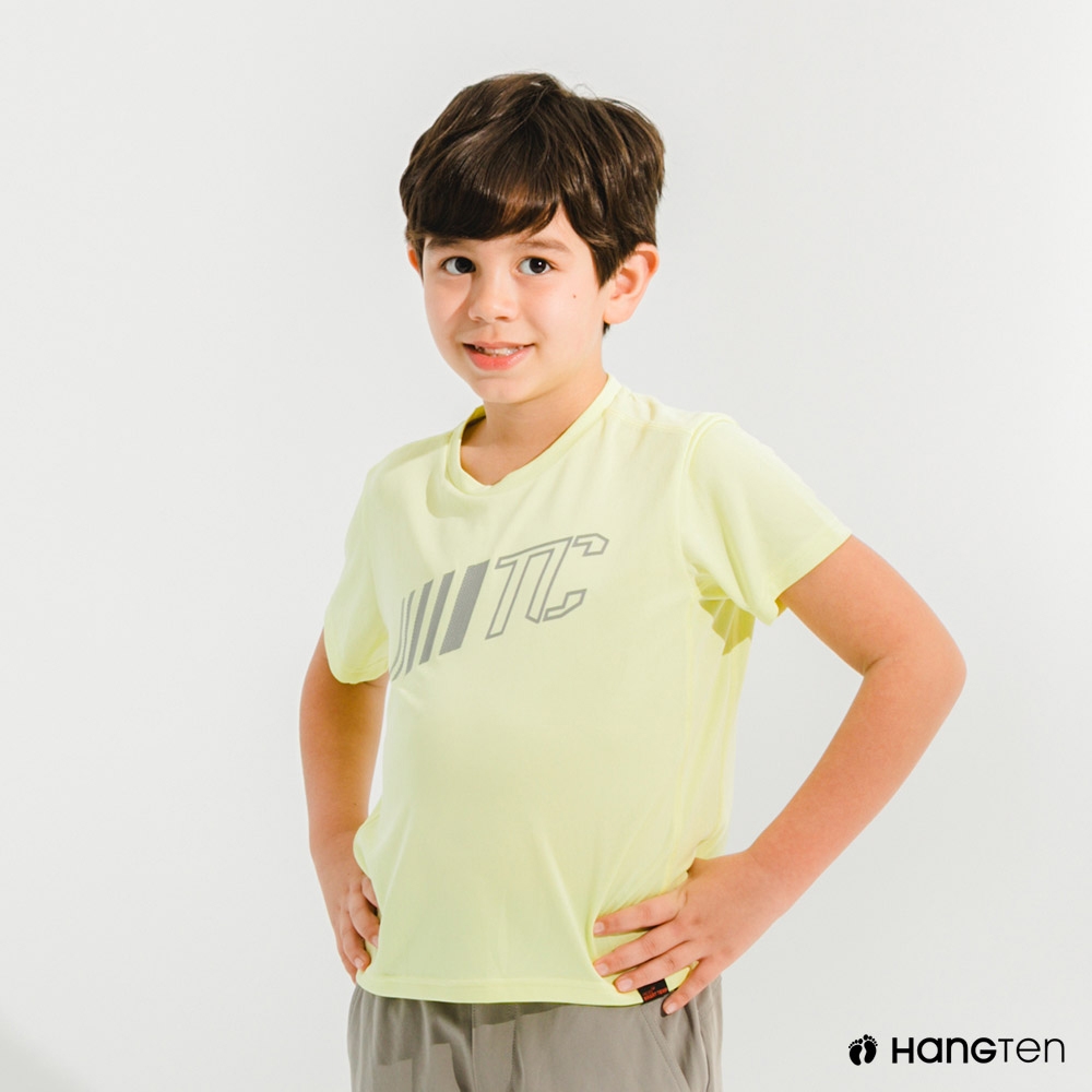 Hang Ten-男童-恆溫多功能-環保寶特瓶回收紗HEIQ吸濕感溫印花短袖T恤-黃色