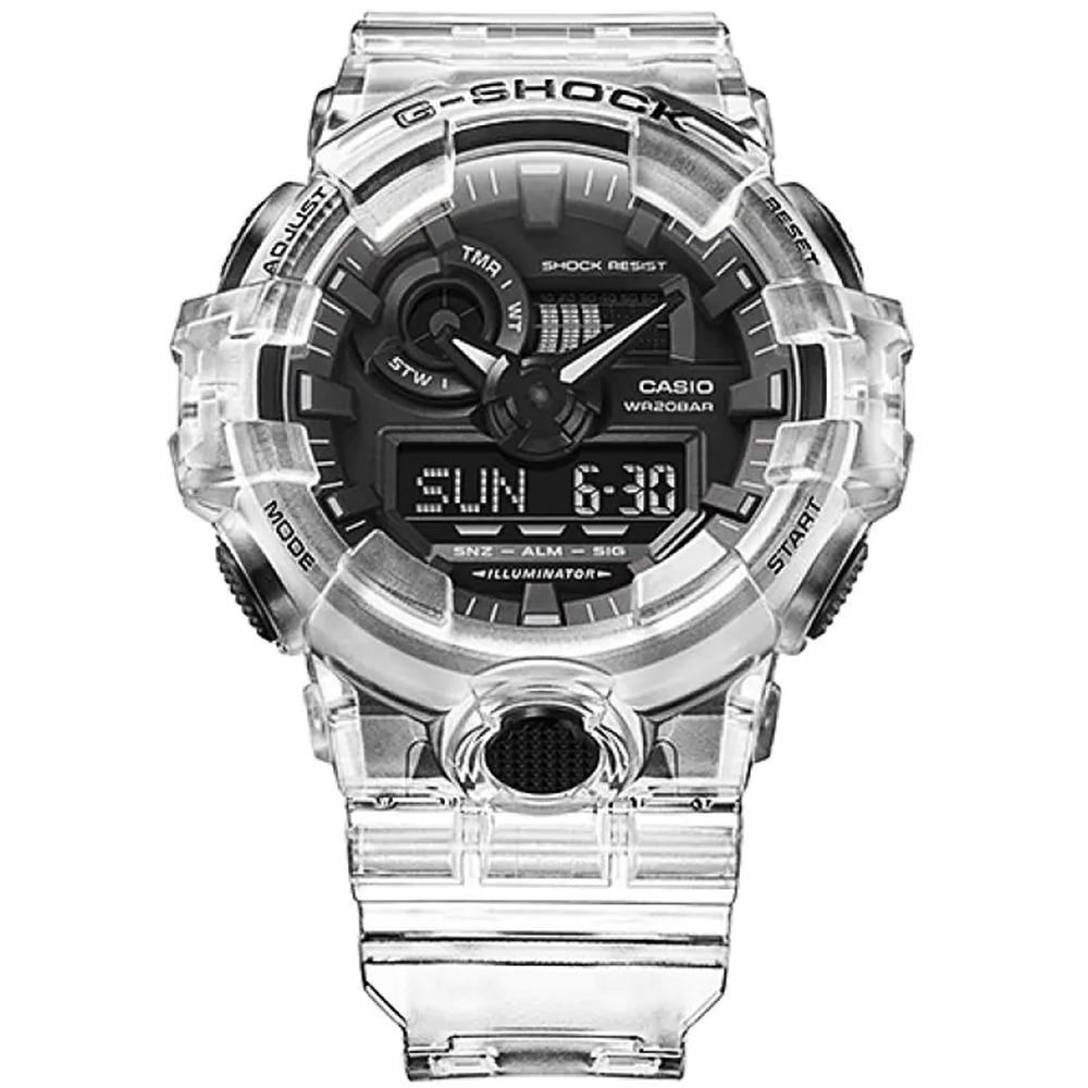 CASIO 卡西歐G-SHOCK 骷髏系透明雙顯運動手錶GA-700SKE-7A | G-SHOCK