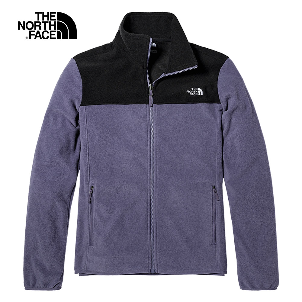 【The North Face 官方旗艦】北面女款紫色拼接保暖休閒立領抓絨外套｜4NAQUK5