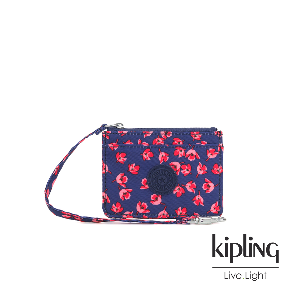 Kipling 古典茜紅小花多夾層證件零錢包-CINDY
