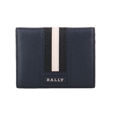 BALLY Talder 防刮皮革黑白條紋二折名片/卡片夾(藍)