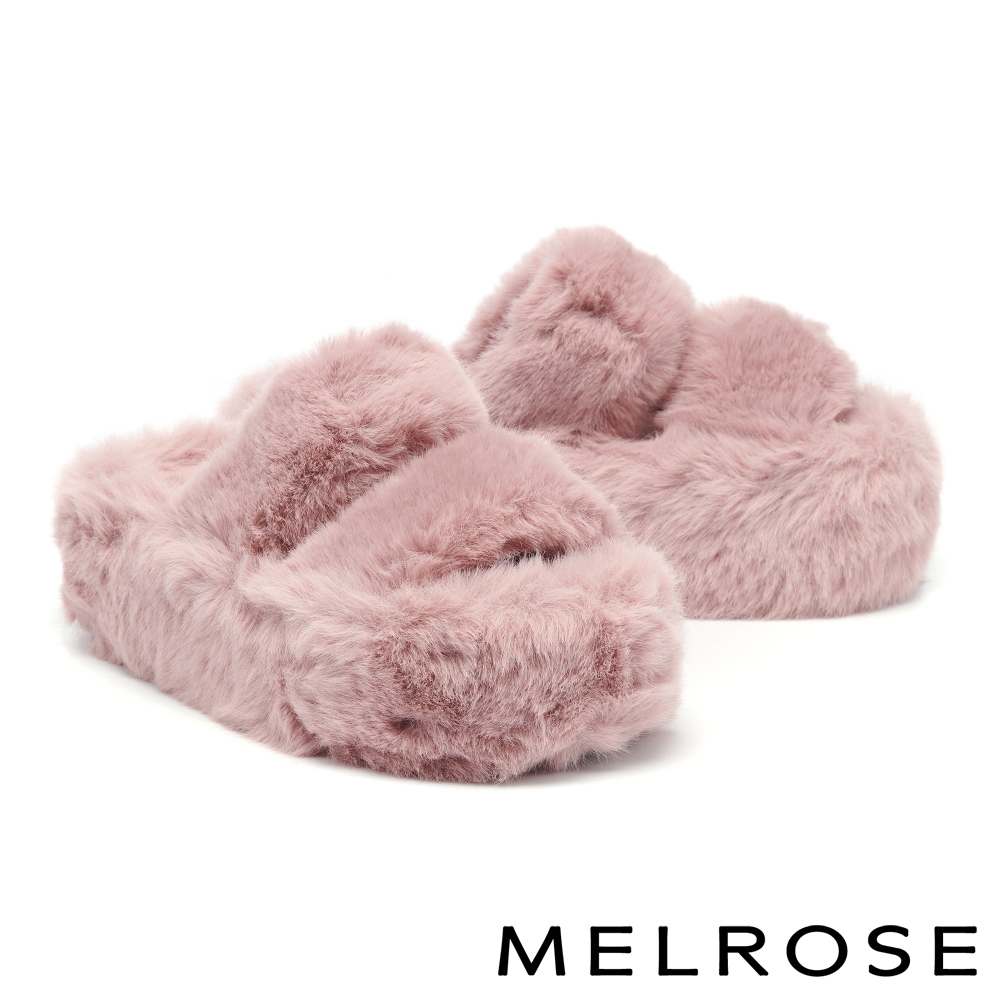 拖鞋 MELROSE 美樂斯 溫暖舒適絨毛造型寬帶厚底拖鞋－粉