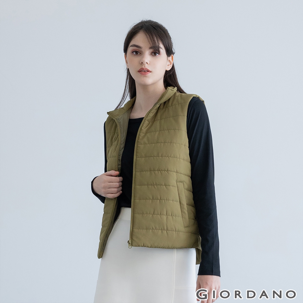 GIORDANO 女裝素色立領鋪棉背心 - 49 橄欖綠