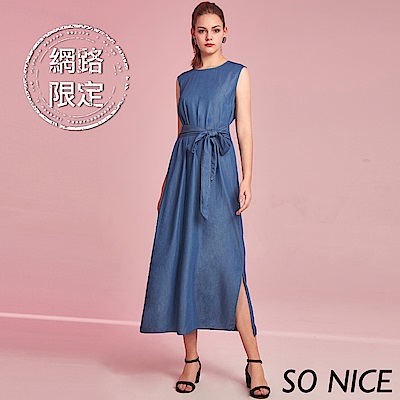 SO NICE俏麗休閒牛仔綁結洋裝