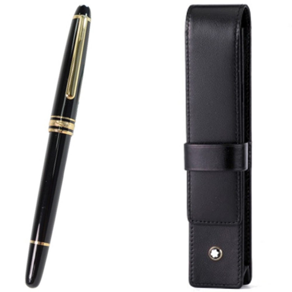 MONTBLANC 萬寶龍 經典金夾 鋼珠筆+小牛皮 一入筆套