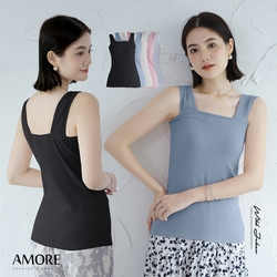 【Amore】日系舒適方領寬版螺紋背心上衣