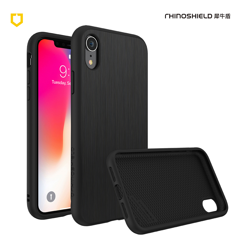 犀牛盾iPhone XR Solidsuit 髮絲紋防摔背蓋手機 - 黑色