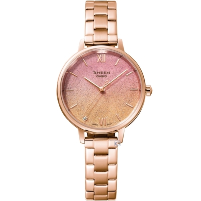 CASIO SHEEN 璀璨耀眼之美漸層錶盤時尚女錶 SHE-4548PG-4A/玫瑰金粉