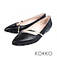 KOKKO - 輕奢女神金屬尖頭楔型真皮鞋-亮黑色 product thumbnail 1