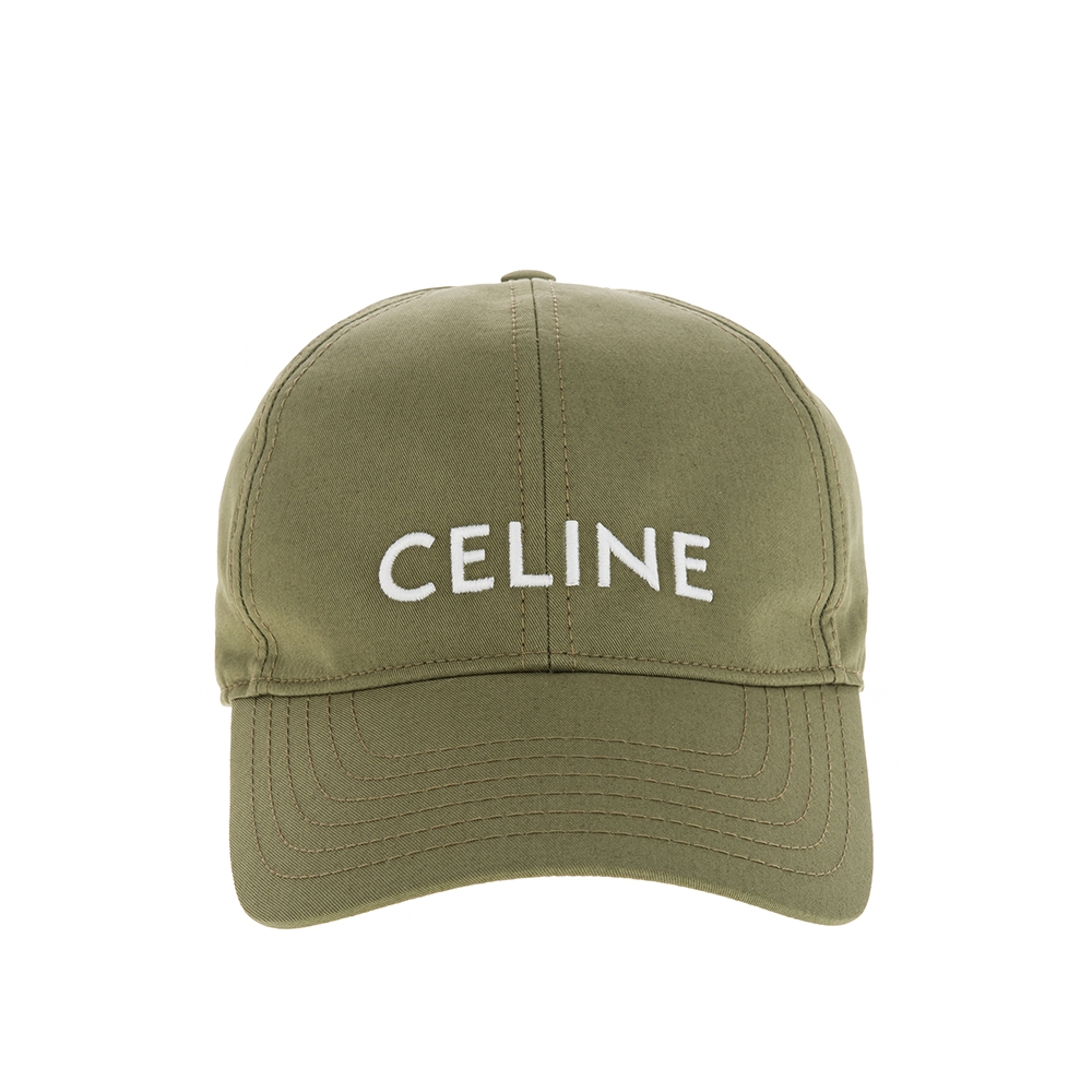 CELINE 新款字母 LOGO棉質刺繡字母棒球帽 (軍綠色)