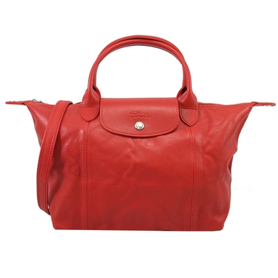 LONGCHAMP Le Pliage Cuir 小羊皮兩用手提包(紅/小)