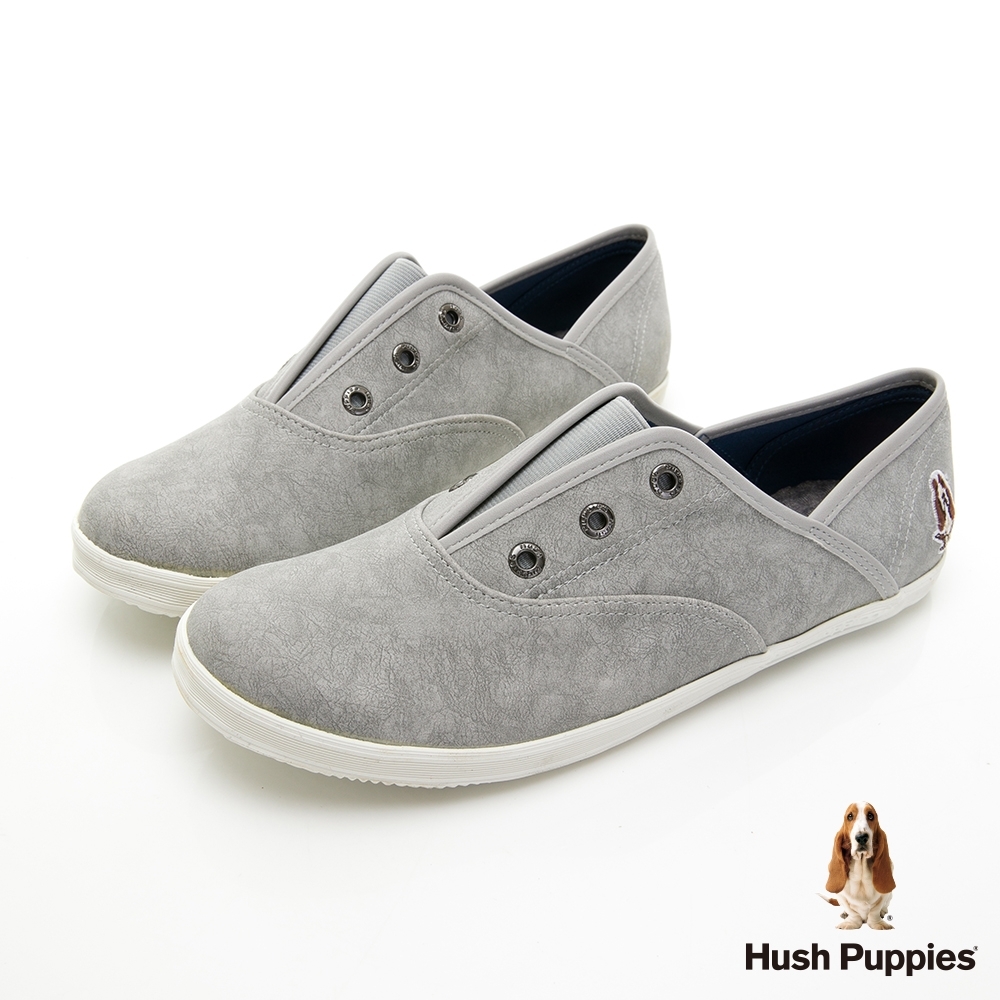 Hush Puppies 熱銷基本款咖啡紗皮質懶人鞋-灰色