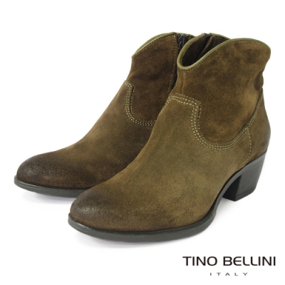 tino bellini 歐洲進口牛麂皮率性百搭側拉鍊跟靴-綠