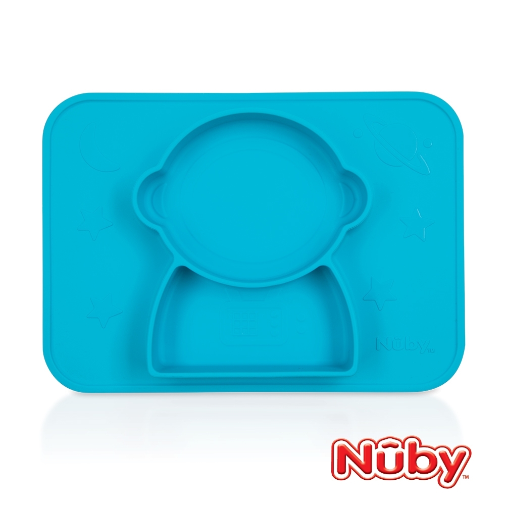 Nuby 矽膠分隔餐盤-太空人-藍