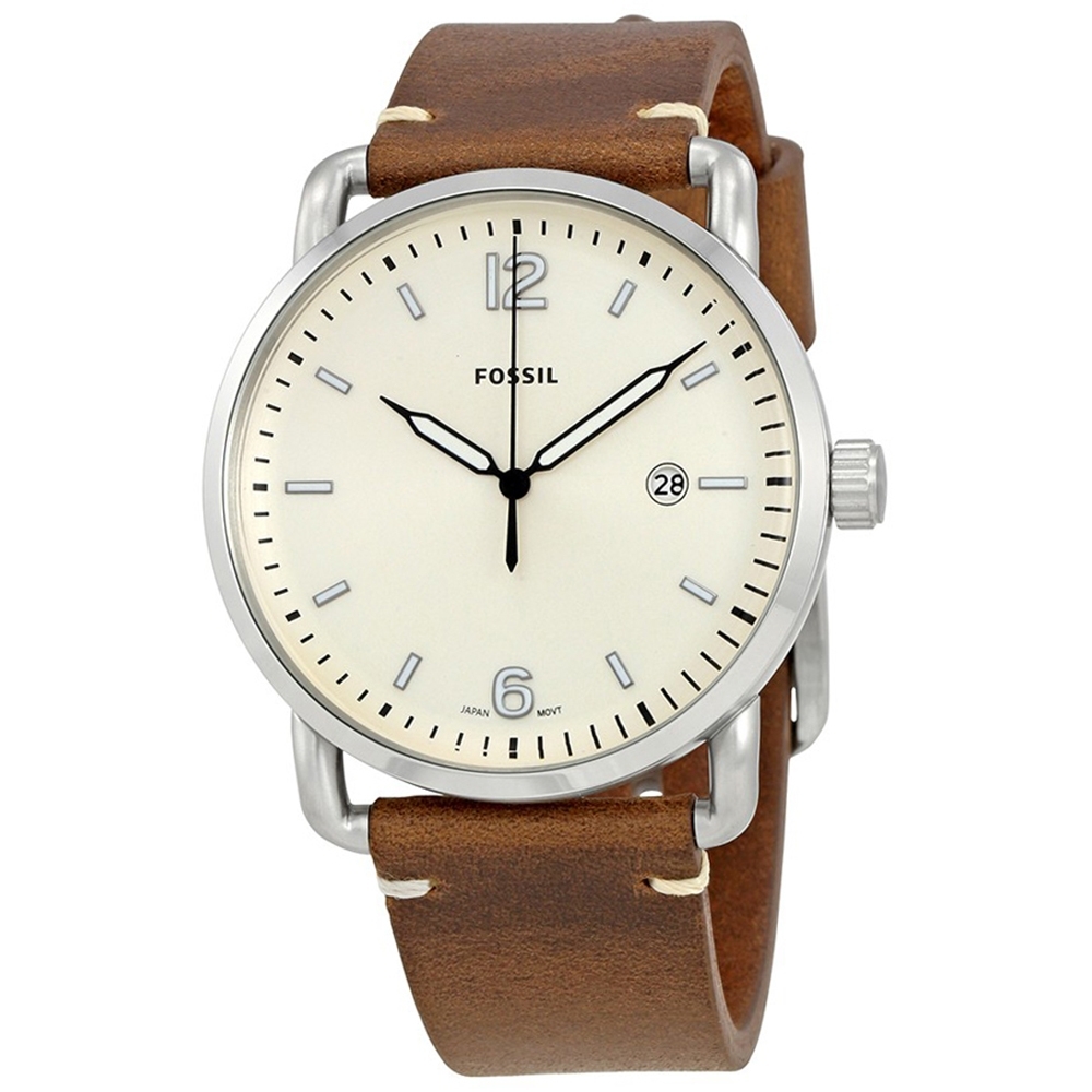 FOSSIL RUNWAY簡約時標時尚皮革腕錶(FS5275)-米白x44mm