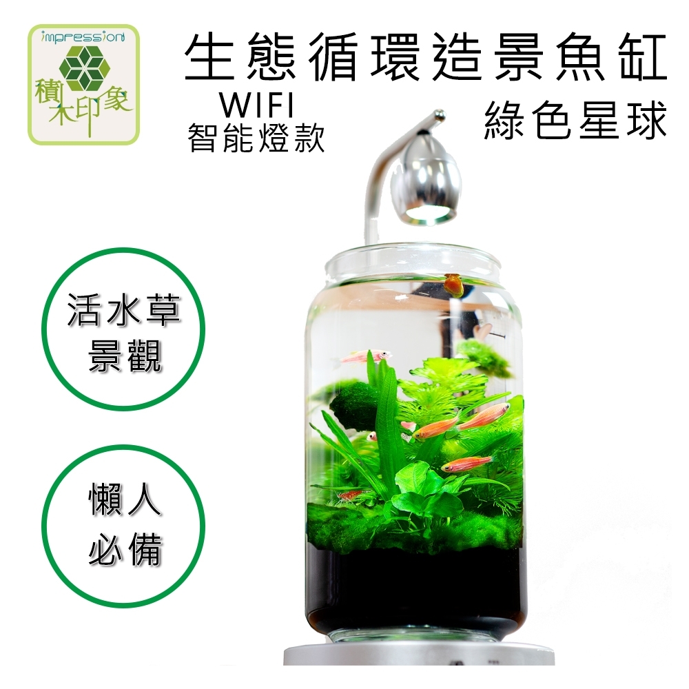 積木印象 活水草生態紓壓懶人魚缸 生態瓶造景系列 (綠色星球 WIFI控制燈款)