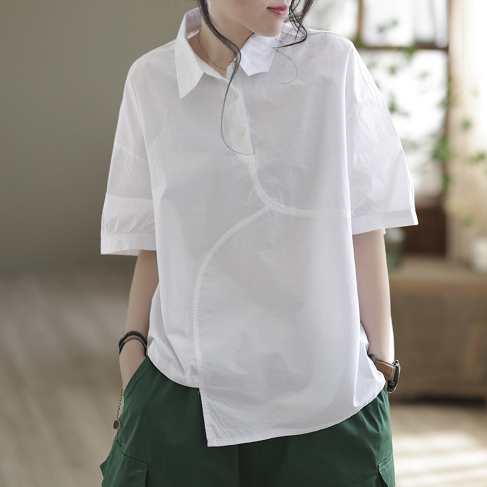 【KISSDIAMOND】不規則造型文青霧面感襯衫(KDTY-2896)