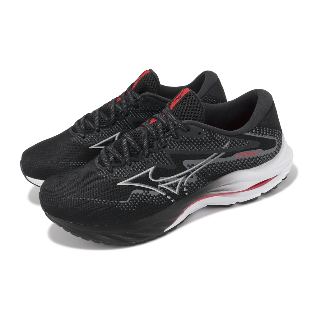 Mizuno 慢跑鞋 Wave Rider 27 Super Wide 男鞋 超寬楦 黑紅 波浪片 運動鞋 美津濃 J1GC2304-52