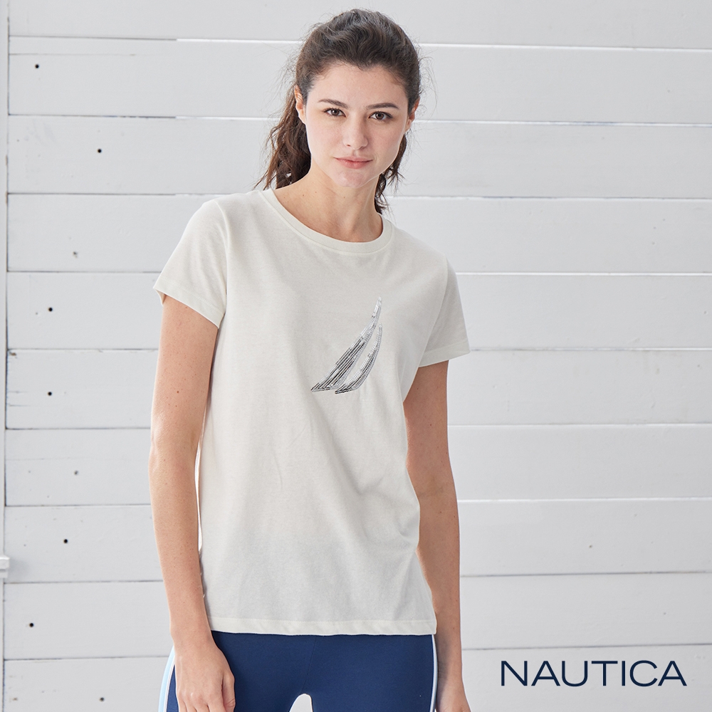 Nautica 女裝 簡約亮片LOGO短袖T恤-白色