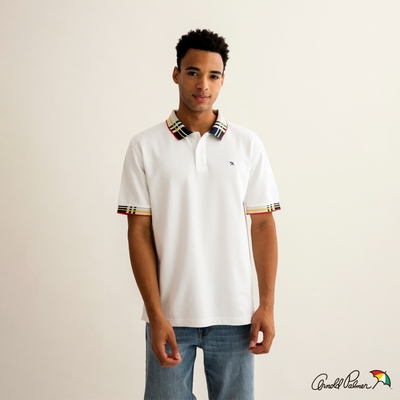 Arnold Palmer -男裝-寬鬆格紋拼接POLO衫-白色