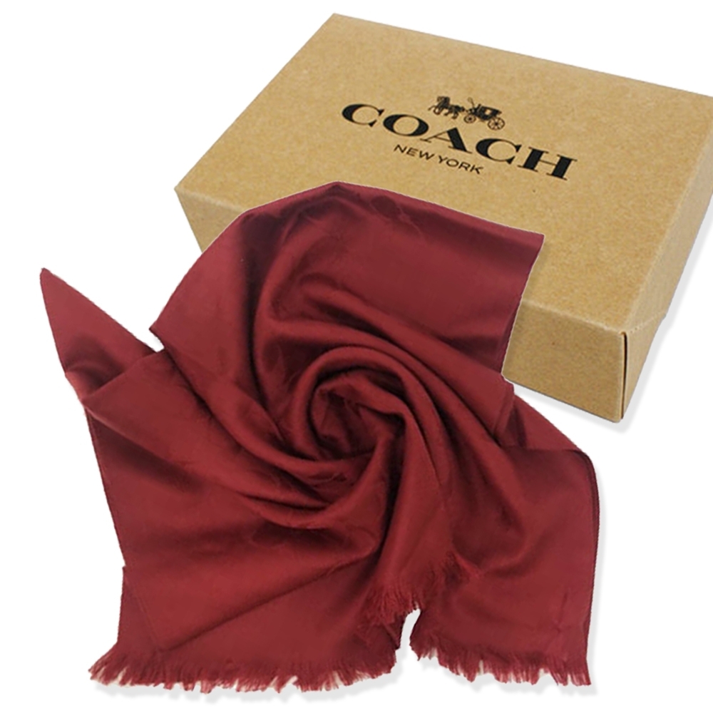 COACH 經典C LOGO羊毛流蘇絲巾圍巾禮盒(深紅)