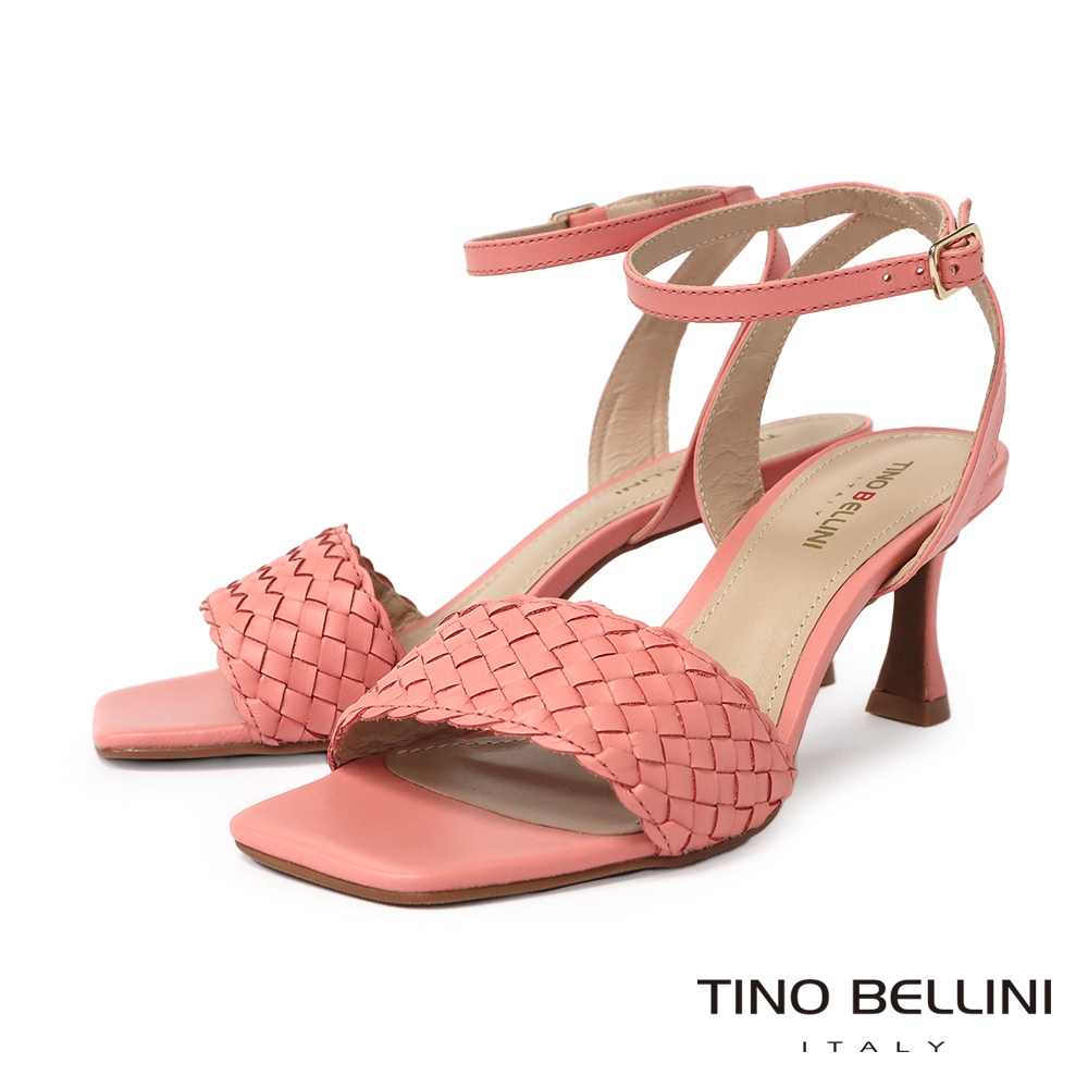 Tino Bellini 巴西進口編織牛皮繞踝高跟涼鞋-粉
