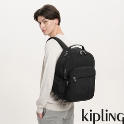 Kipling 曜岩黑品牌經典圓標機能手提後背包-SEOUL