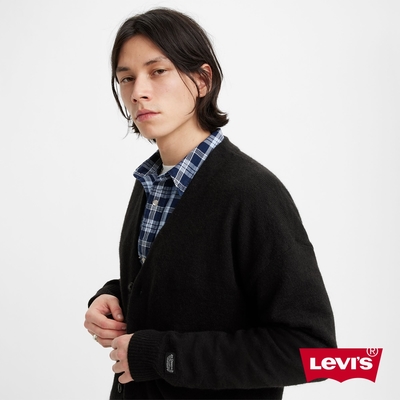 Levis 男款 寬鬆落肩版針織開襟衫 / 軟黃金羊駝 X 羊毛添加 / 彈性布料 隕石黑