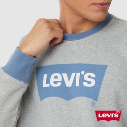 Levis 男款 復古滾邊寬鬆版重磅大學T / 經典Logo / 430GSM厚棉 麻花灰