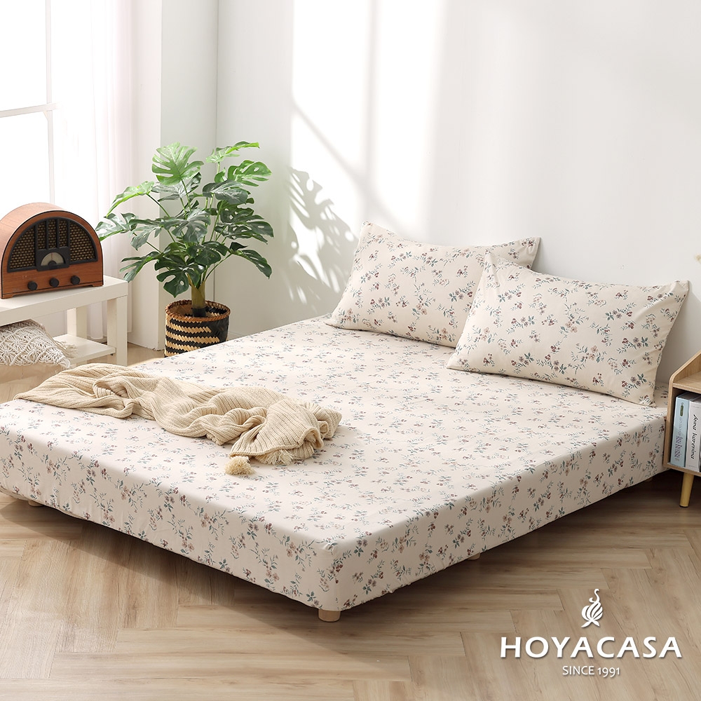 HOYACASA 100%精梳棉三件式床包枕套組-多款任選(單人/雙人/加大) 快速到貨 (花晨月夕)