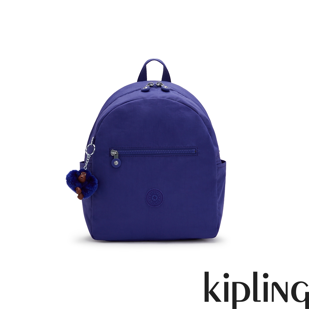 Kipling 氣質琉璃藍簡約時尚拉鍊後背包-WINNIFRED M