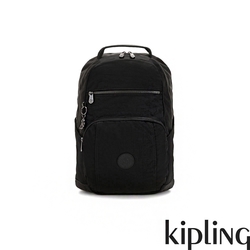 Kipling 極致低調黑前後雙層收納後背包-TROY