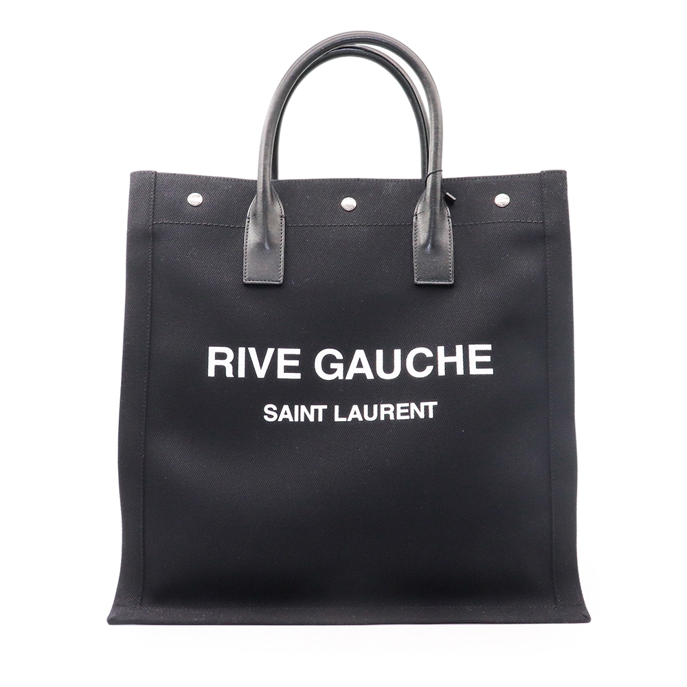 【YSL 聖羅蘭】SAINT LAURENT RIVE GAUCHE N/S 棉質托特包 /黑