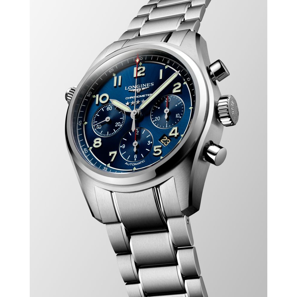 LONGINES 浪琴 官方授權 Spirit 先行者系列飛行員計時機械錶-銀x藍/42mm L3.820.4.93.6