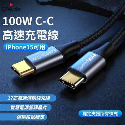 100W 雙Type-C【1M】支援快充 高速傳輸充電線 iPhone15 USB3.2 17芯 傳輸線 充電線