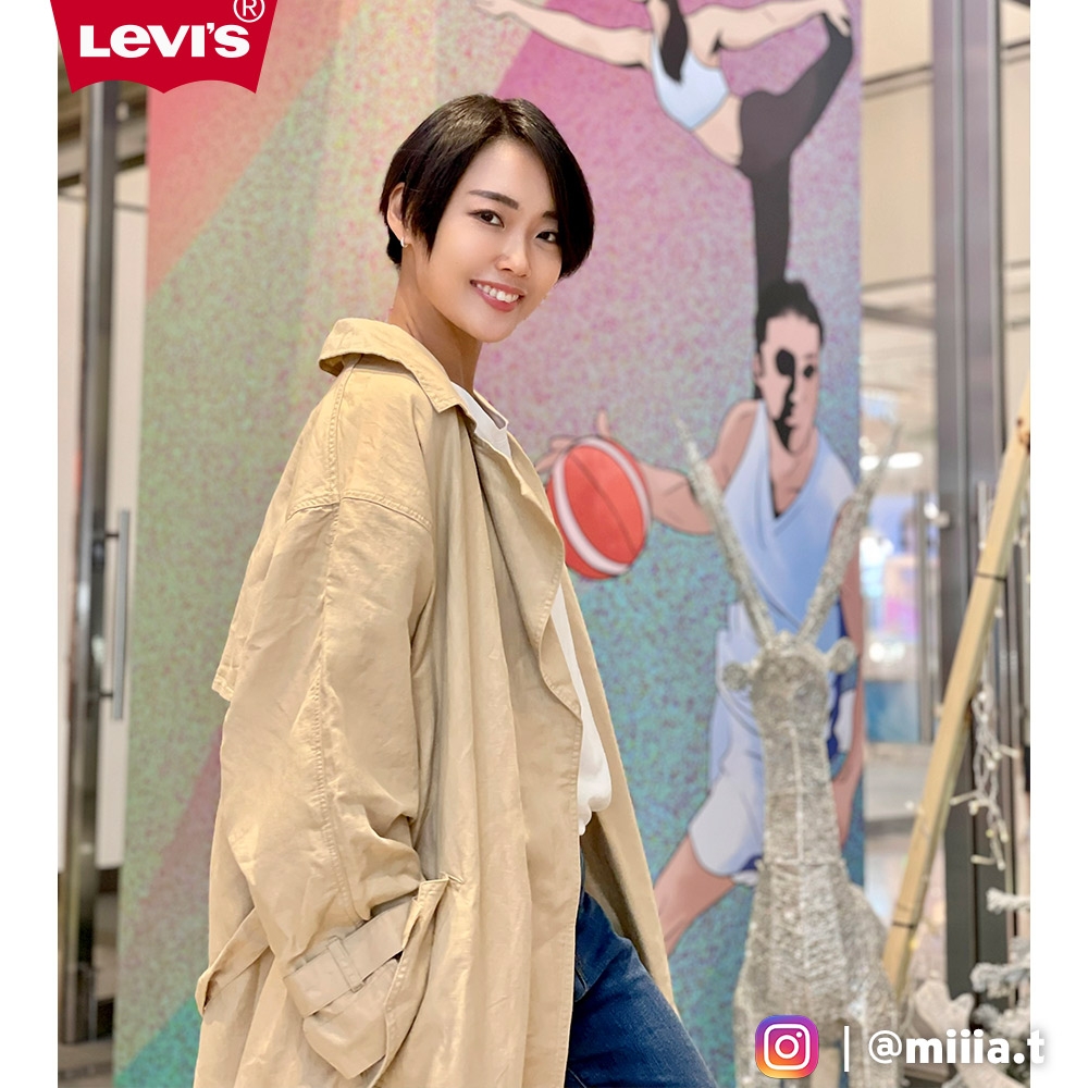 Levis 女款 長版歐式卡其風衣外套 腰間綁帶 袖口軍裝細節 春夏形象款