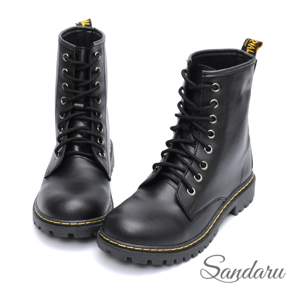 山打努SANDARU-MIT馬丁靴 高質感個性綁帶短靴-黑