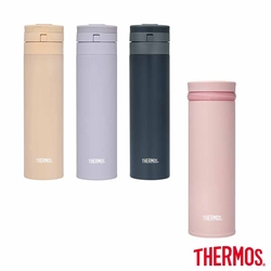 【獨家1+1組】THERMOS膳魔師 不鏽鋼超輕量自動上鎖真空保溫瓶450ml+不鏽鋼超輕量真空保溫杯500ml雪霧玫瑰