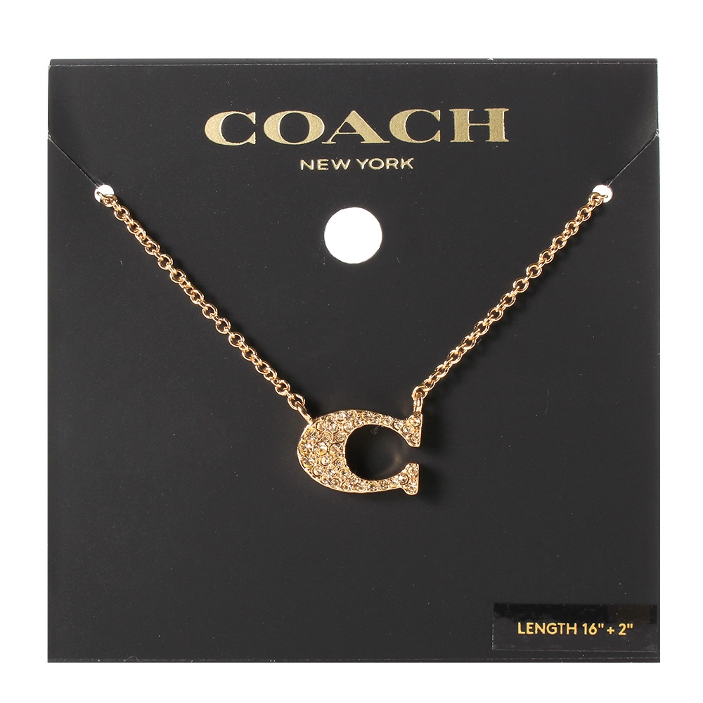 COACH 經典C 字LOGO造型水晶鑲鑽項鍊-金