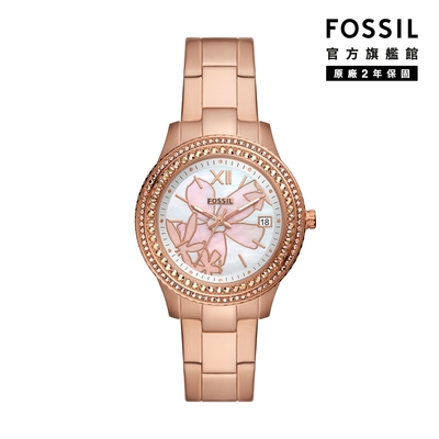 FOSSIL Stella 璀璨雙鑽圈花卉女錶 玫瑰金不鏽鋼鍊帶 37MM ES5192