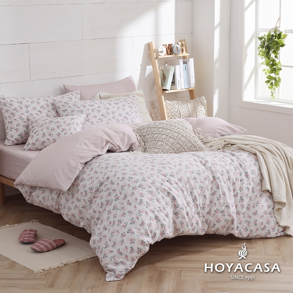 HOYACASA 100%精梳棉兩用被四件式床包組-多款尺寸任選 (快速出貨) (花漾宓語)