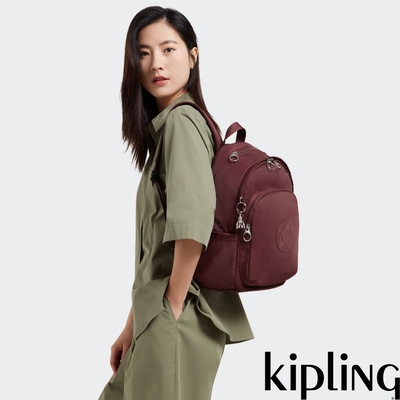 Kipling 熱葡萄酒紅上方拉鍊後背包-DELIA