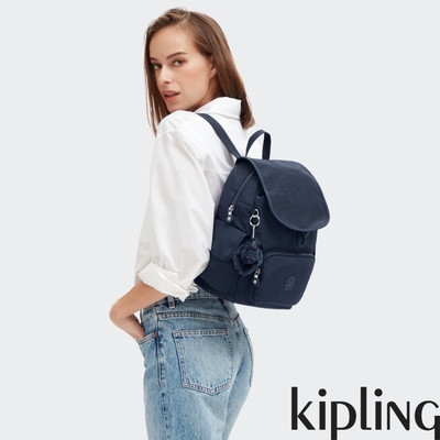 『猴子包』Kipling 碧海深藍拉鍊掀蓋後背包-CITY PACK S