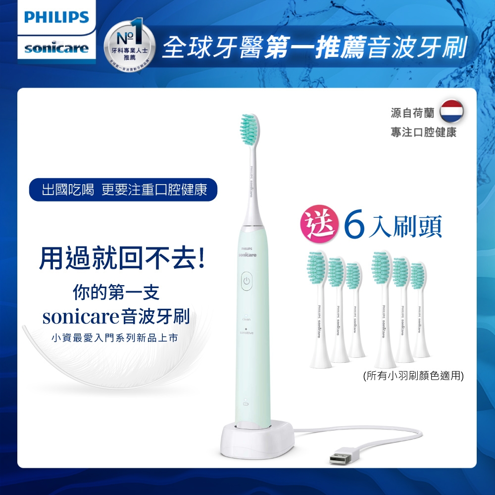 【Philips 飛利浦】買2盒刷頭HX2023/02(送小羽刷-電動牙刷HX2421/03)