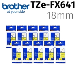 【10入組】brother TZe-FX641(可彎曲)纜線標籤帶 ( 18mm黃底黑字 )