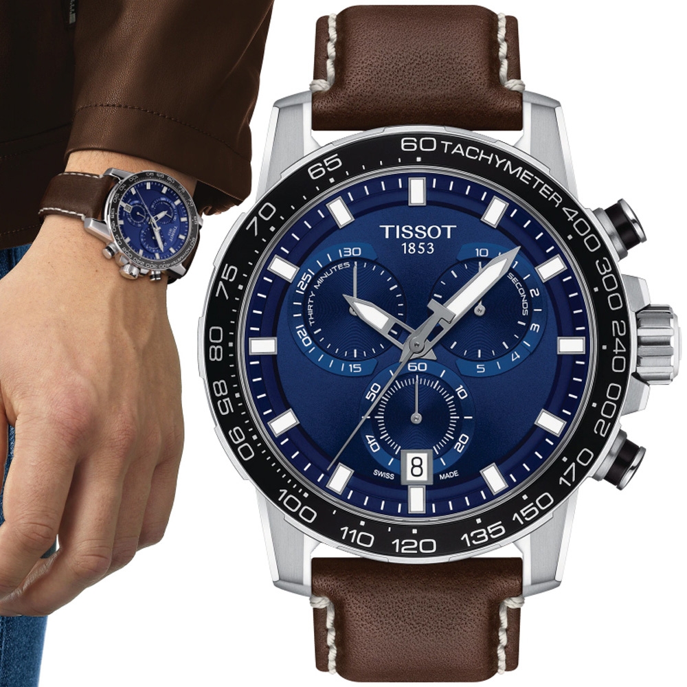 TISSOT天梭 官方授權 SUPERSPORT三眼計時腕錶 禮物推薦 畢業禮物 45.5mm/T1256171604100