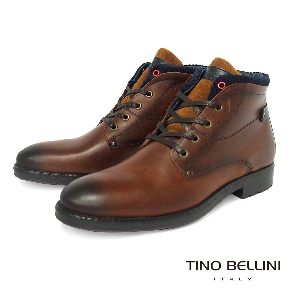 TINO BELLINI 男款葡萄牙雅痞休閒牛皮綁帶低筒靴