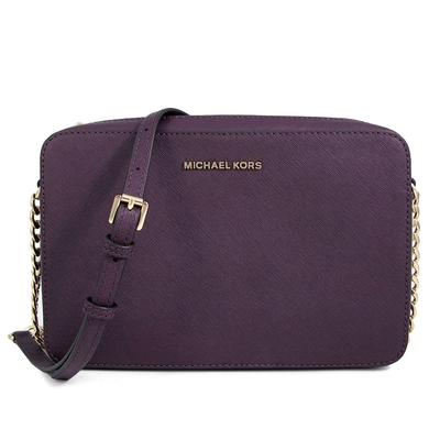 MICHAEL KORS Crossbodies 金字Logo防刮皮革斜背方包(李子紫色)