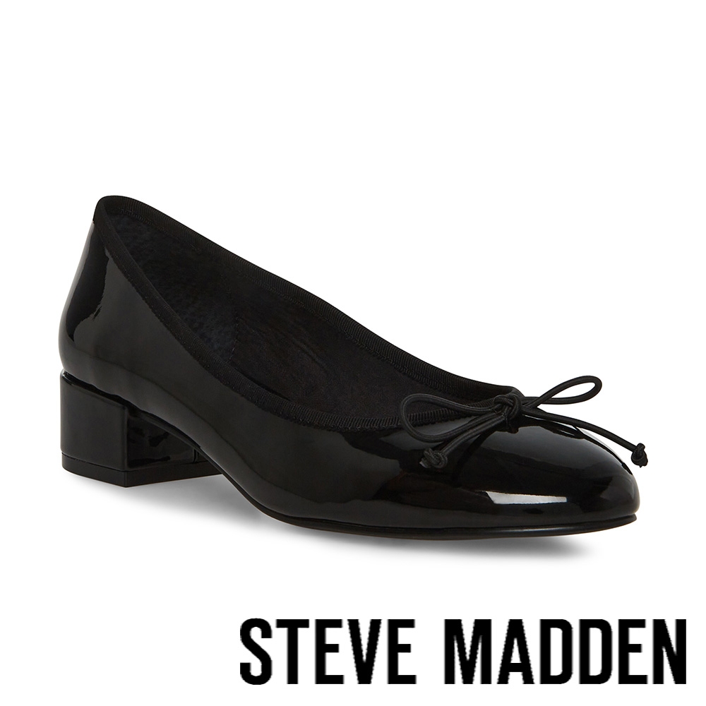 STEVE MADDEN-CHERISH 鏡面蝴蝶結低跟娃娃鞋-黑色